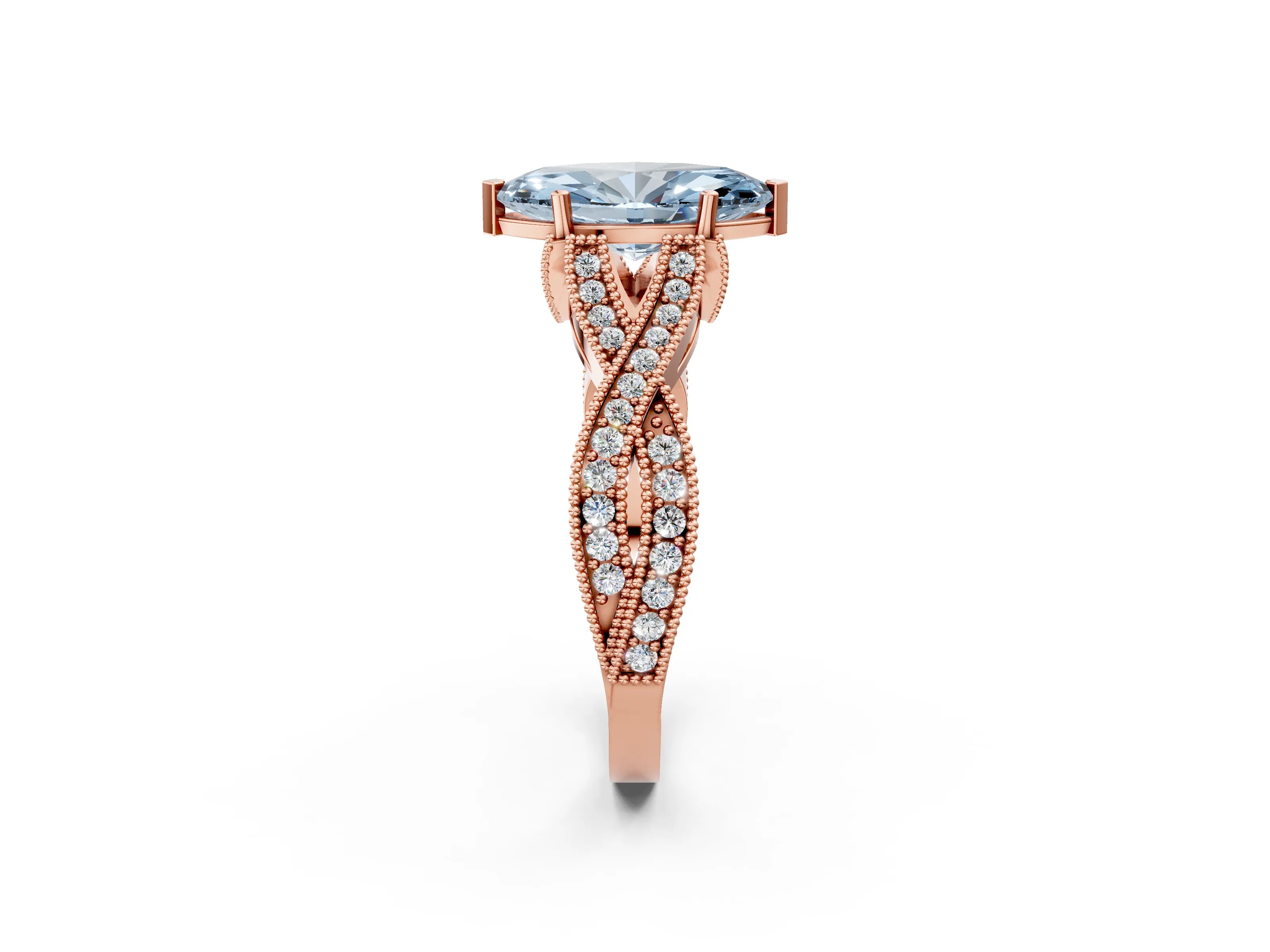 Rose gold Fancy Blue Marquise Cut Cut Diamond Twisted Band with Milgrain Pave Setting and Four-Prong Setting_2