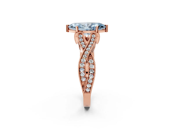 Rose gold Fancy Blue Marquise Cut Cut Diamond Twisted Band with Milgrain Pave Setting and Four-Prong Setting