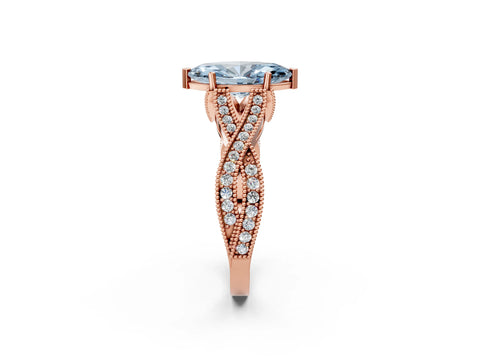 Rose gold Fancy Blue Marquise Cut Cut Diamond Twisted Band with Milgrain Pave Setting and Four-Prong Setting_2