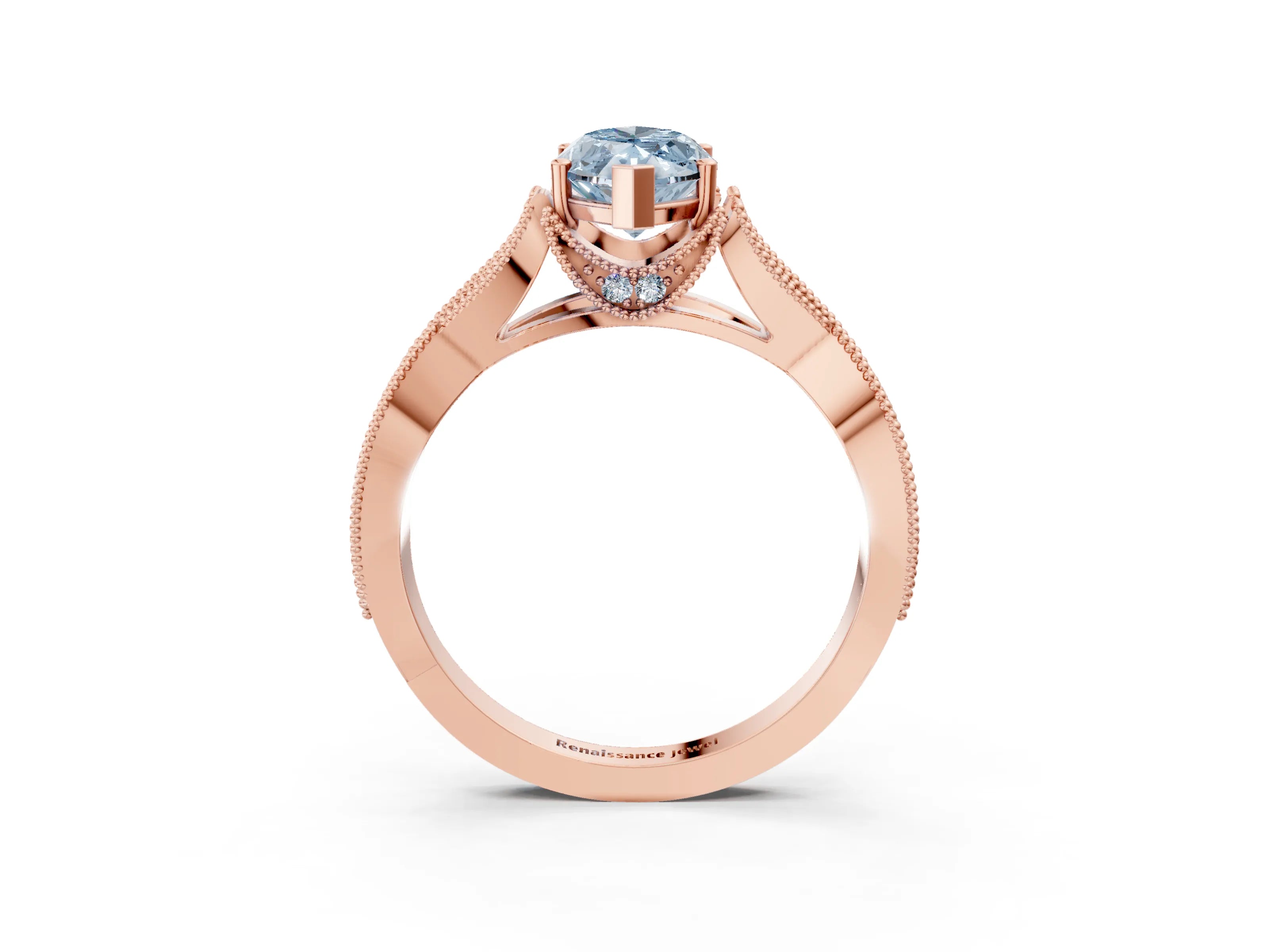 Rose gold Fancy Blue Marquise Cut Cut Diamond Twisted Band with Milgrain Pave Setting and Four-Prong Setting_3