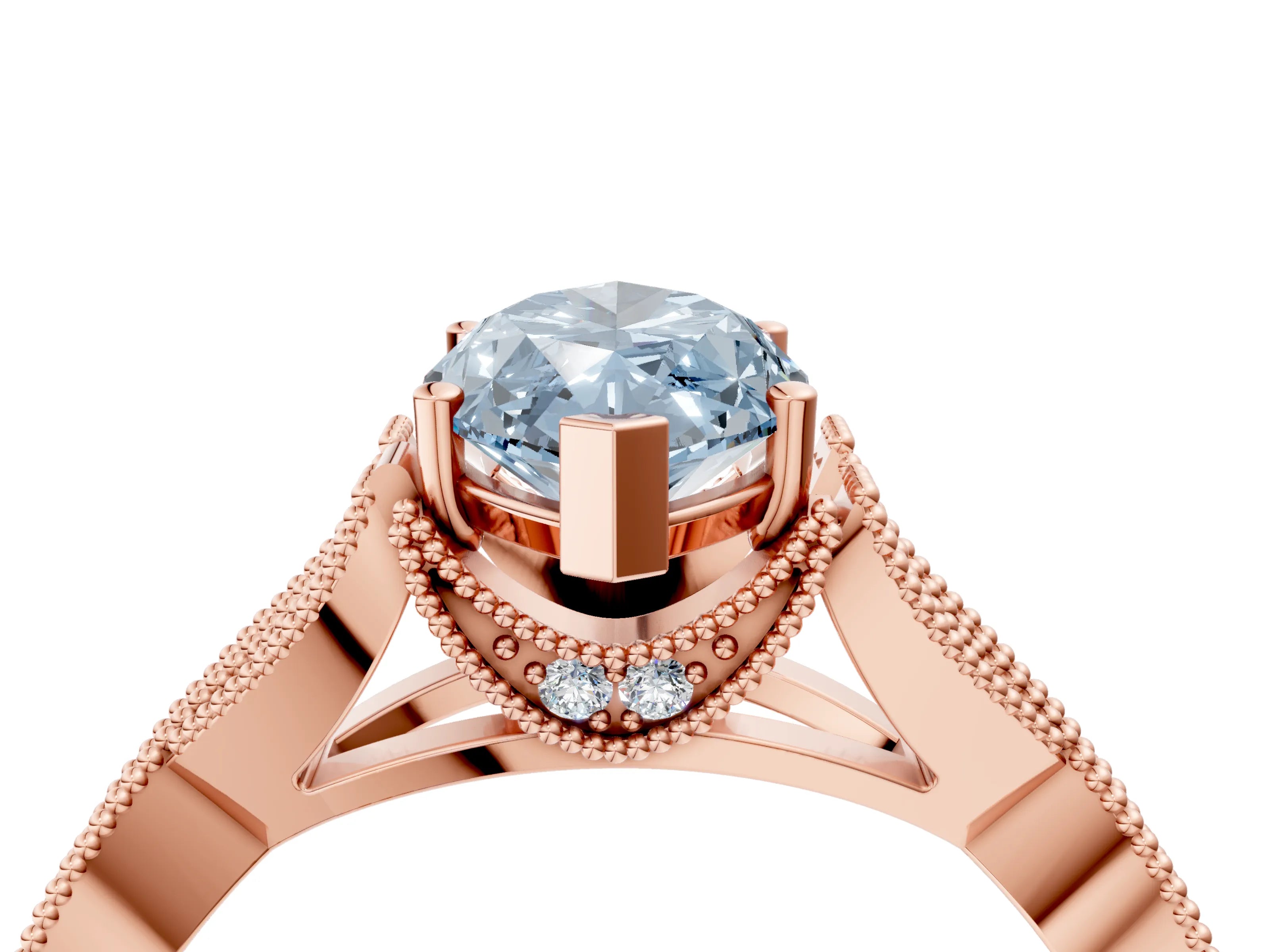 Rose gold Fancy Blue Marquise Cut Cut Diamond Twisted Band with Milgrain Pave Setting and Four-Prong Setting_4