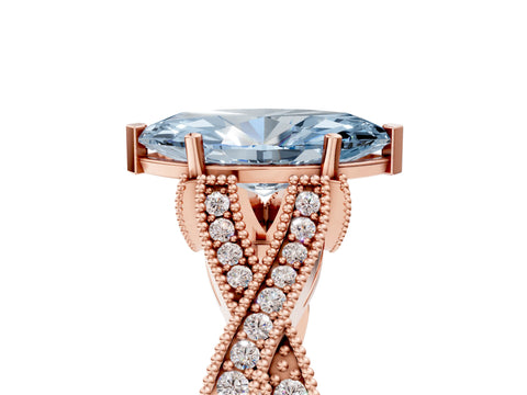 Rose gold Fancy Blue Marquise Cut Cut Diamond Twisted Band with Milgrain Pave Setting and Four-Prong Setting_5