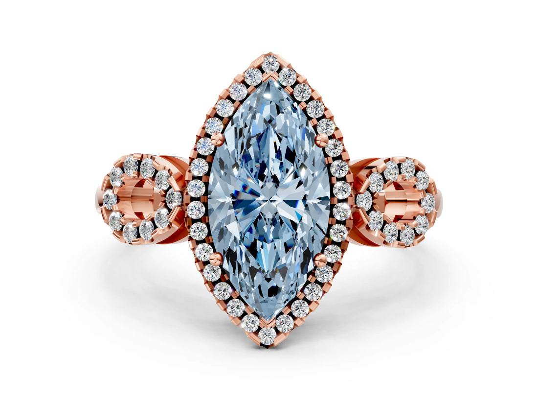 Rose gold Fancy Blue Marquise Cut Cut Halo Diamond Infinity Band with Four-Prong Setting