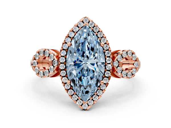 Rose Gold Marquise Pave Infinity Halo Engagement Ring Setting for Fancy Blue Center
