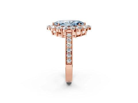 Rose gold Fancy Blue Marquise Cut Cut Halo Diamond Pavé Engagement Ring with Milgrain Detailing_14