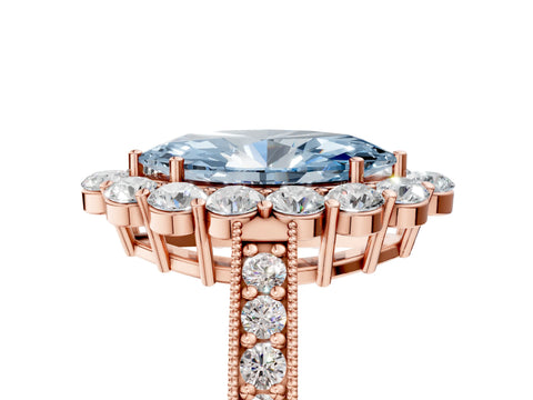 Rose gold Fancy Blue Marquise Cut Cut Halo Diamond Pavé Engagement Ring with Milgrain Detailing_17