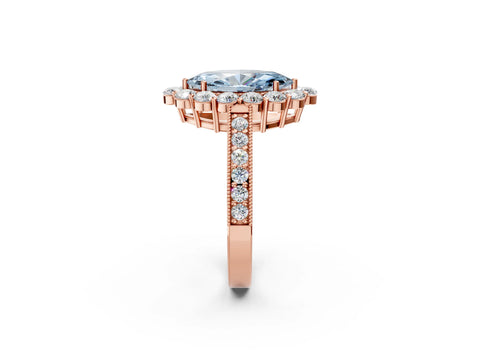 Rose gold Fancy Blue Marquise Cut Cut Halo Diamond Pavé Engagement Ring with Milgrain Detailing_2