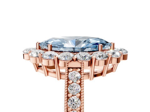 Rose gold Fancy Blue Marquise Cut Cut Halo Diamond Pavé Engagement Ring with Milgrain Detailing_5
