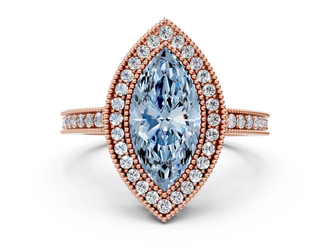 Rose gold Fancy Blue Marquise Cut Cut Halo Pavé Diamond Ring