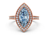Rose gold Fancy Blue Marquise Cut Cut Halo Pavé Diamond Ring