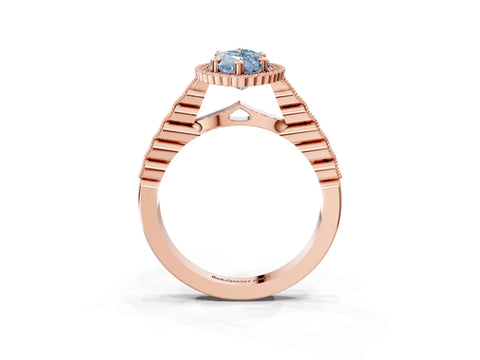 Rose gold Fancy Blue Marquise Cut Cut Halo Pavé Solitaire Ring with Milgrain Band_3