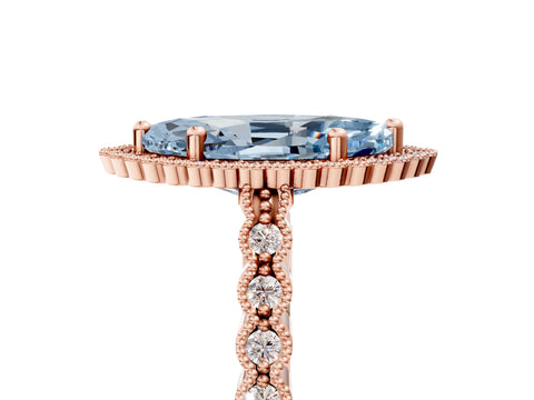 Rose gold Fancy Blue Marquise Cut Cut Halo Pavé Solitaire Ring with Milgrain Band_5