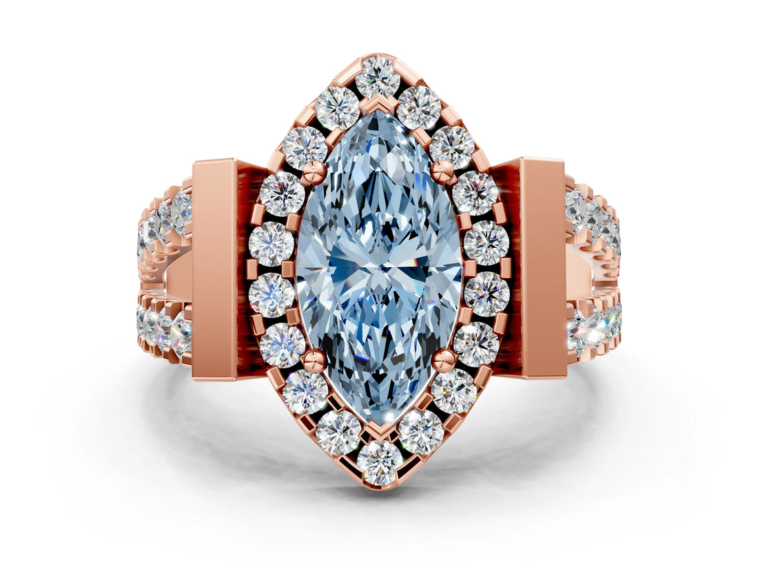 Rose gold Fancy Blue Marquise Cut Cut Halo Split Shank Prong Set Ring_12