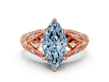 Rose gold Fancy Blue Marquise Cut Cut Milgrain Pave Diamond Engagement Ring with Four-Prong Setting_3