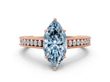 Rose gold Fancy Blue Marquise Cut Cut Pave Band Milgrain Solitaire Ring