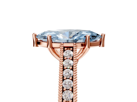 Rose gold Fancy Blue Marquise Cut Cut Pave Band Milgrain Solitaire Ring_5