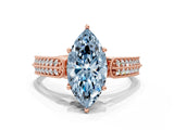 Rose gold Fancy Blue Marquise Cut Cut Pave Split Shank Engagement Ring with Four-Prong Setting