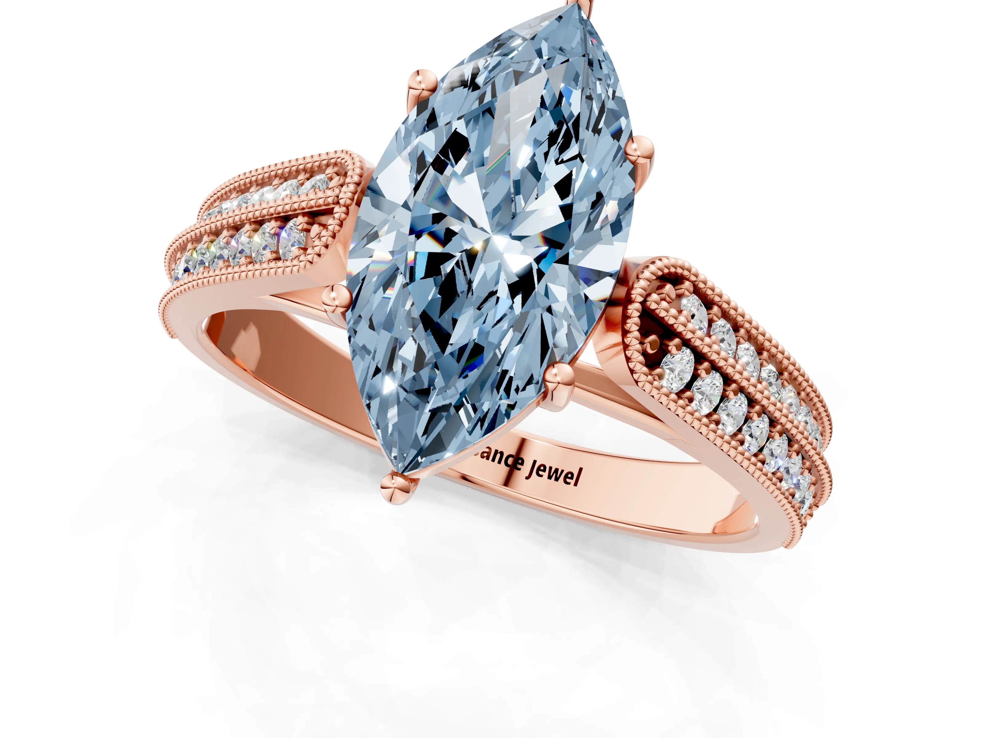 Rose gold Fancy Blue Marquise Cut Cut Pave Split Shank Engagement Ring with Four-Prong Setting_1
