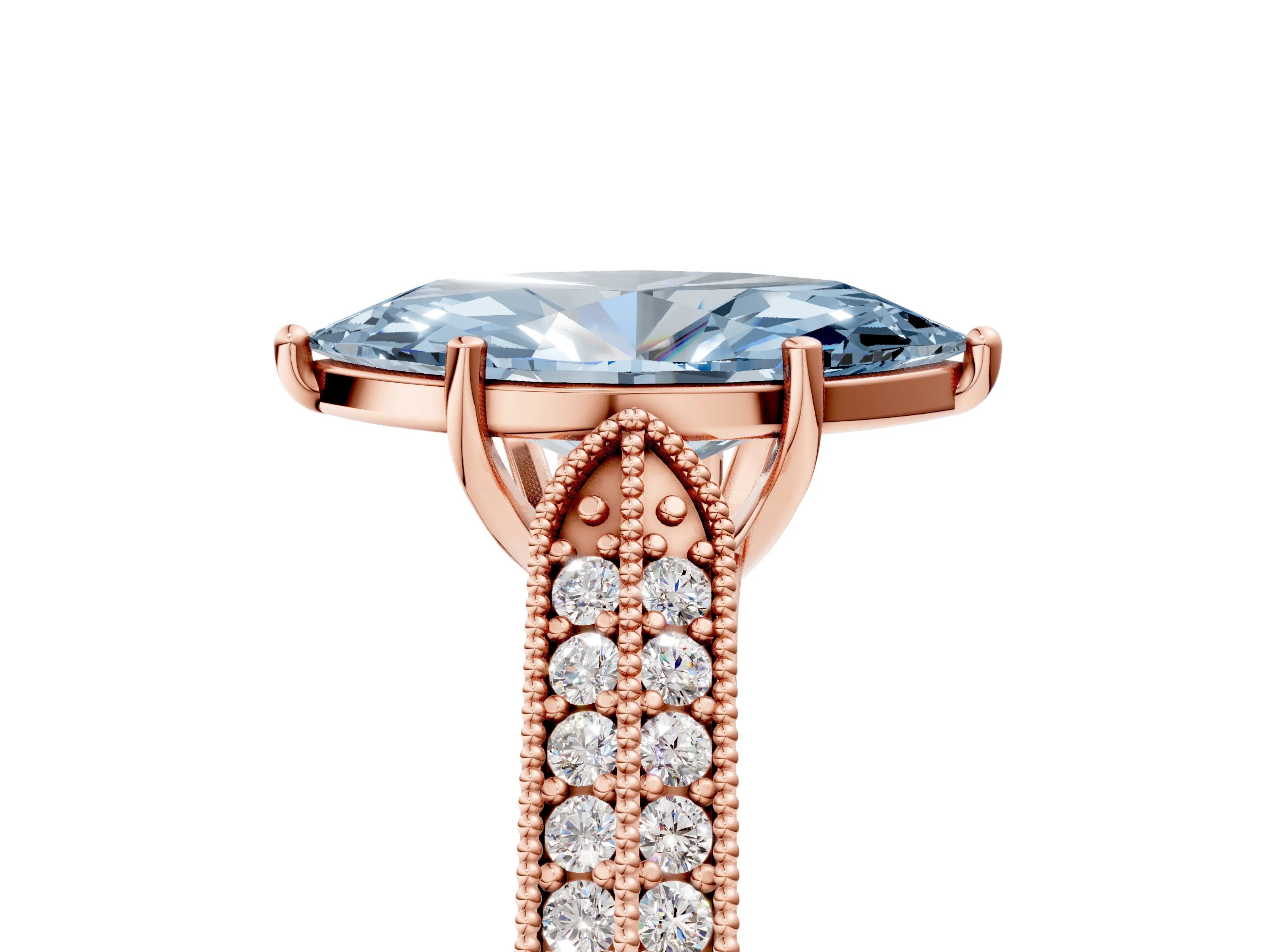 Rose gold Fancy Blue Marquise Cut Cut Pave Split Shank Engagement Ring with Four-Prong Setting_5