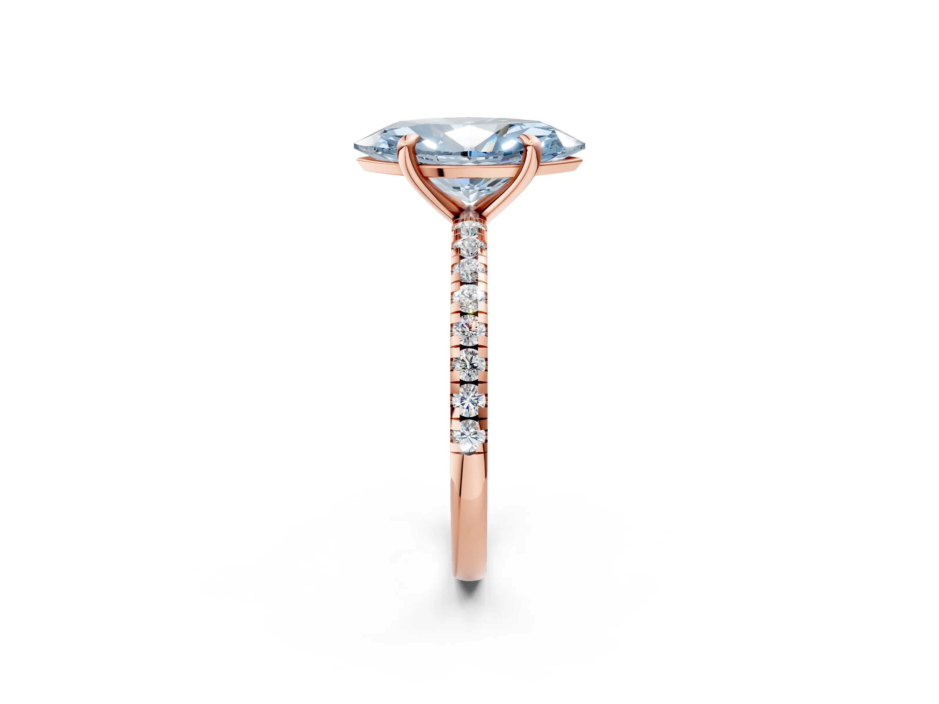 Rose gold Fancy Blue Marquise Cut Diamond Brilliant Solitaire Ring with Pavé Band and Four-Prong Setting_2