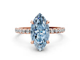 Rose gold Fancy Blue Marquise Cut Diamond Brilliant Solitaire Ring with Pavé Band and Four-Prong Setting_24