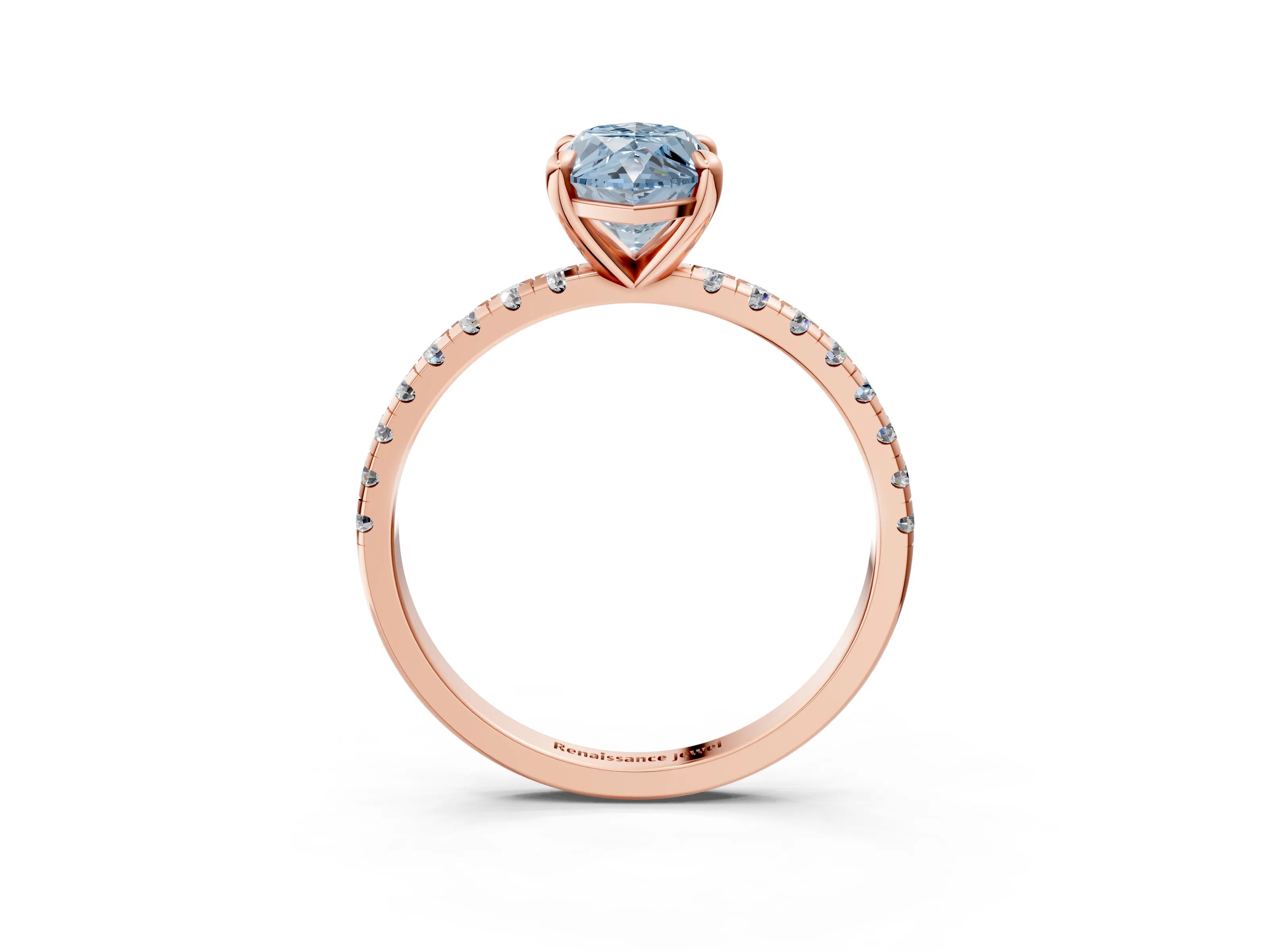 Rose gold Fancy Blue Marquise Cut Diamond Brilliant Solitaire Ring with Pavé Band and Four-Prong Setting_3