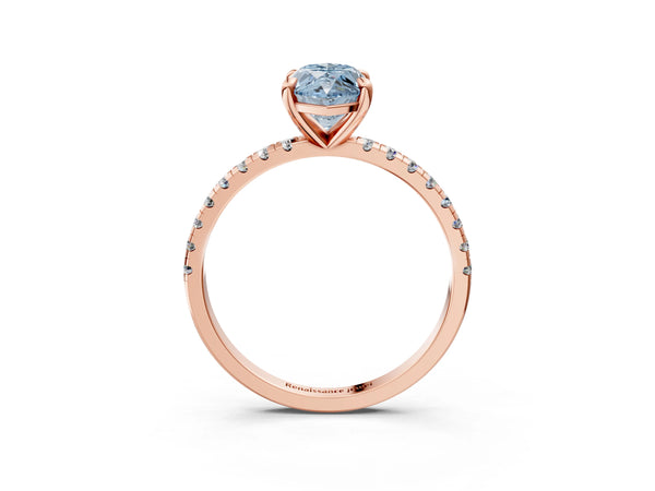 Rose gold Fancy Blue Marquise Cut Diamond Brilliant Solitaire Ring with Pavé Band and Four-Prong Setting