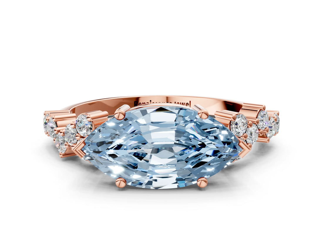 Rose gold Fancy Blue Marquise Cut Diamond Cluster Pavé Band with Four-Prong Setting_12
