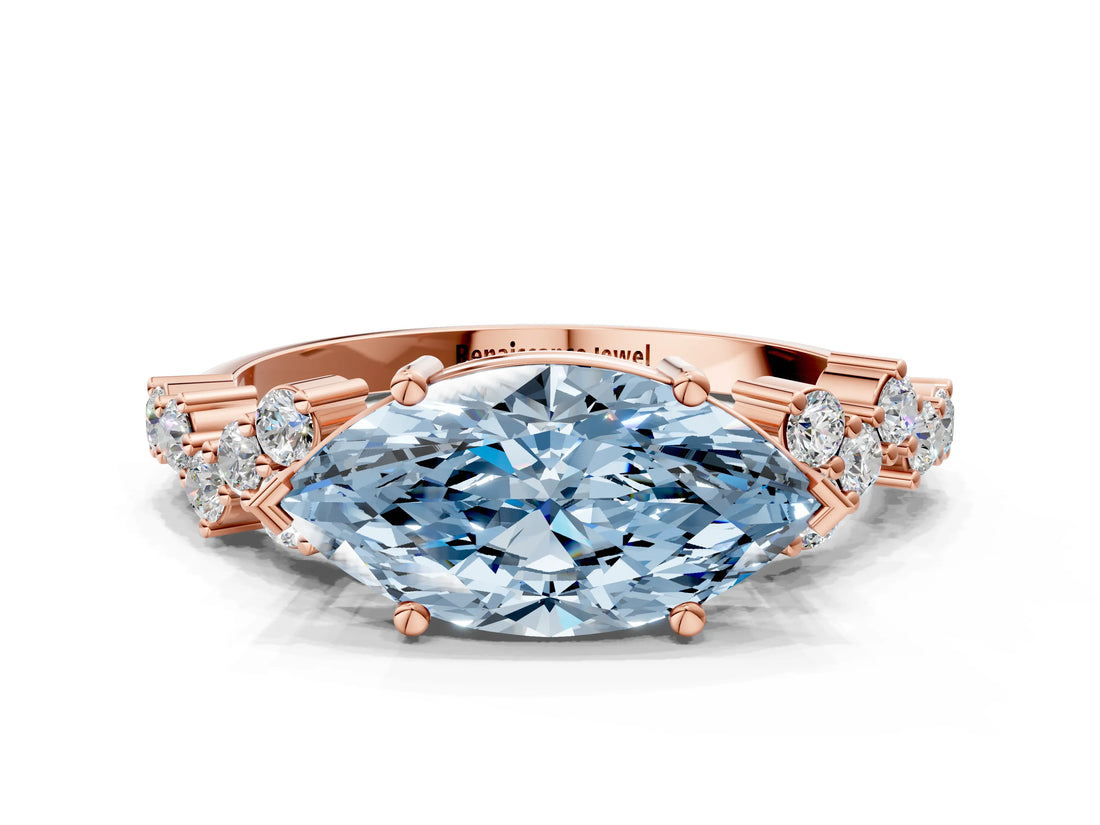 Rose gold Fancy Blue Marquise Cut Diamond Cluster Pavé Band with Four-Prong Setting_3