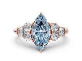 Rose gold Fancy Blue Marquise  Cut Diamond Cluster Ring with Round Accent Stones and Prong Setting on a Classic Band_49