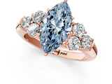 Rose gold Fancy Blue Marquise  Cut Diamond Cluster Ring with Round Accent Stones and Prong Setting on a Classic Band_50