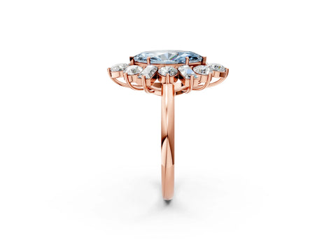 Rose gold Fancy Blue Marquise Cut Diamond Cluster Ring with Round and Baguette Stones, Split Shank Band, Prong Setting_2