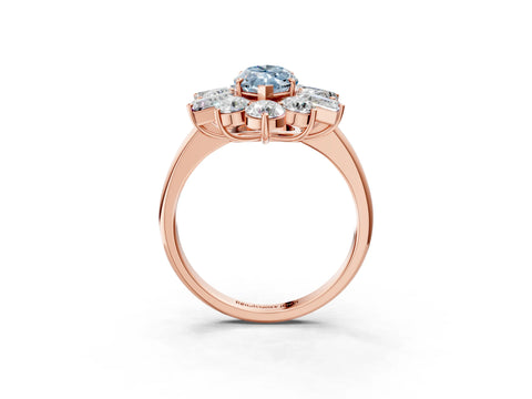 Rose gold Fancy Blue Marquise Cut Diamond Cluster Ring with Round and Baguette Stones, Split Shank Band, Prong Setting_3