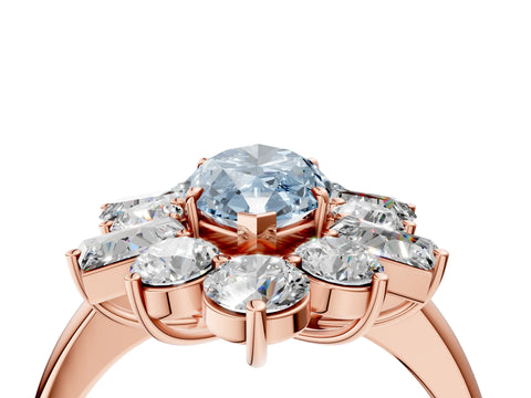 Rose gold Fancy Blue Marquise Cut Diamond Cluster Ring with Round and Baguette Stones, Split Shank Band, Prong Setting_4