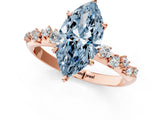 Rose gold Fancy Blue Marquise Cut Diamond Cluster Side Stone Solitaire Ring with Prong Setting_74