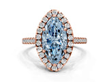 Rose gold Fancy Blue Marquise Cut Diamond Cushion Halo Ring with Pavé Band
