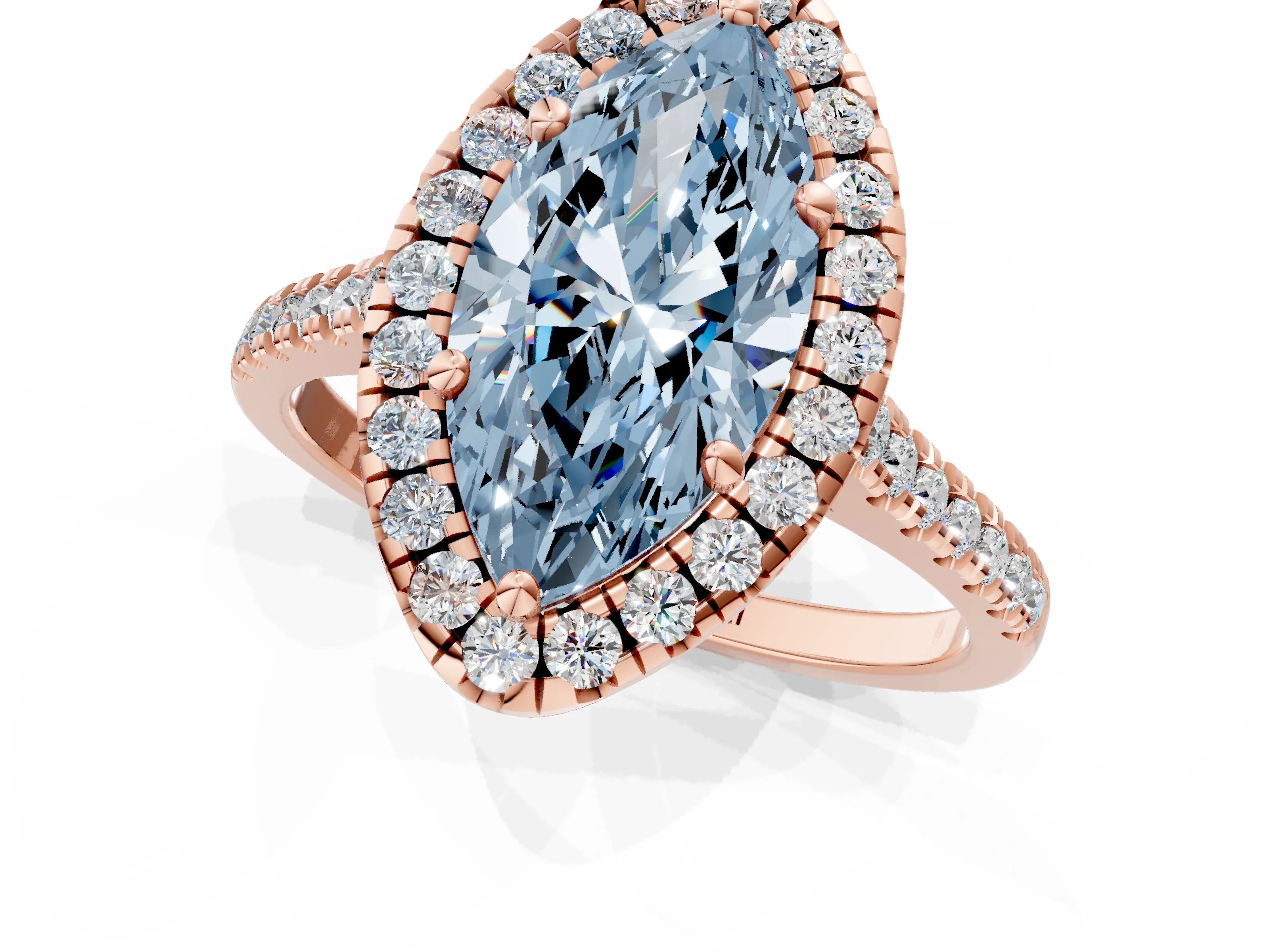 Rose gold Fancy Blue Marquise Cut Diamond Cushion Halo Ring with Pavé Band_1