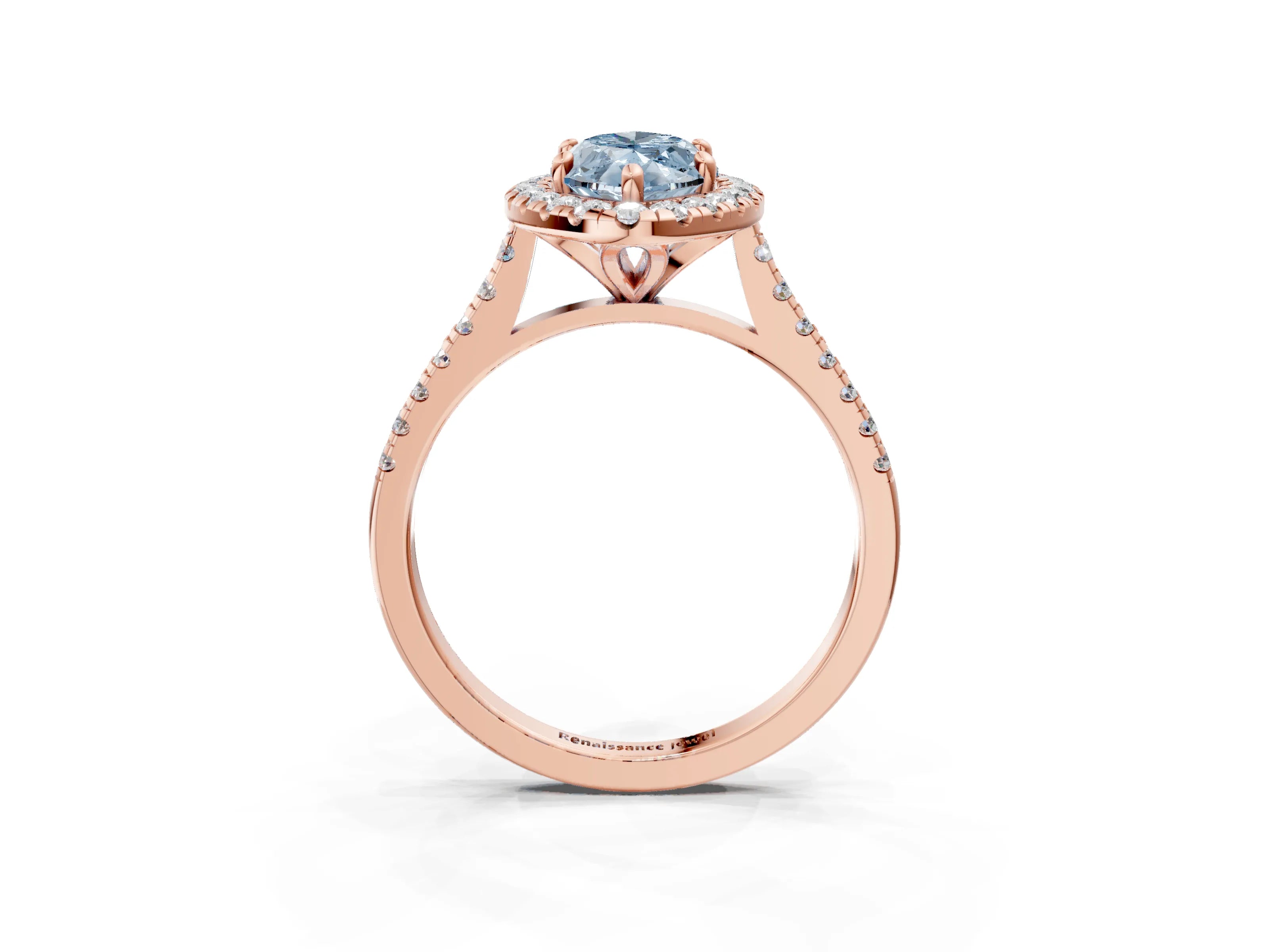 Rose gold Fancy Blue Marquise Cut Diamond Cushion Halo Ring with Pavé Band_3