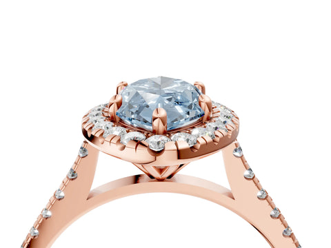 Rose gold Fancy Blue Marquise Cut Diamond Cushion Halo Ring with Pavé Band_4