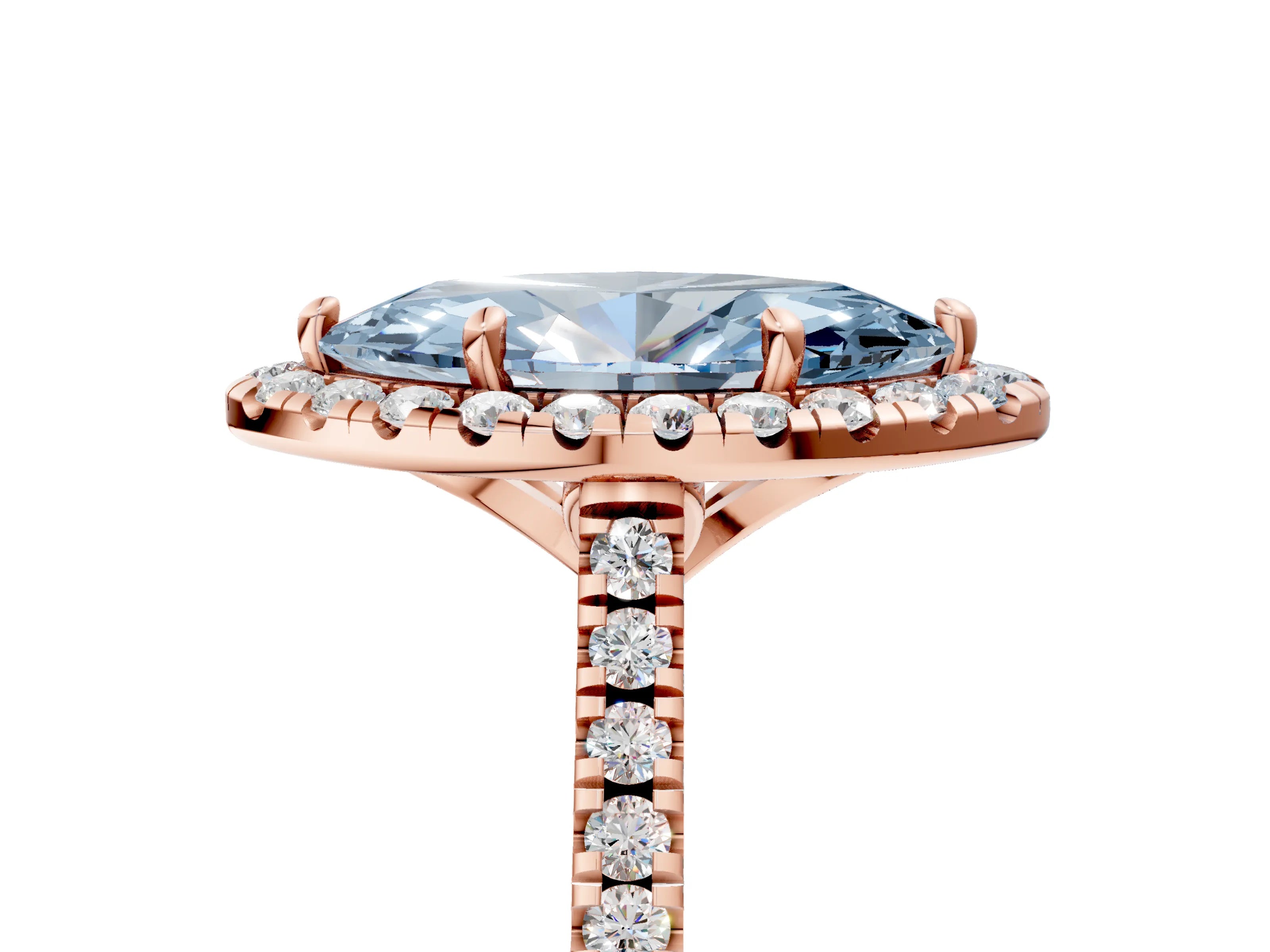 Rose gold Fancy Blue Marquise Cut Diamond Cushion Halo Ring with Pavé Band_5