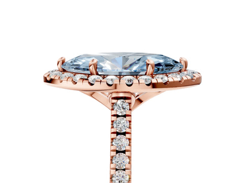 Rose gold Fancy Blue Marquise Cut Diamond Cushion Halo Ring with Pavé Band_5