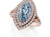Rose gold Fancy Blue Marquise Cut Diamond Double Halo Ring with Pavé Band and Prong Setting_72