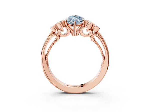 Rose Gold Marquise Engagement Ring Setting for Fancy Blue Center with Bezel-Set Shoulder Clusters