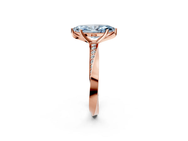 Rose gold Fancy Blue Marquise Cut Diamond Engagement Ring with Side Stone Accents and Four-Prong Setting