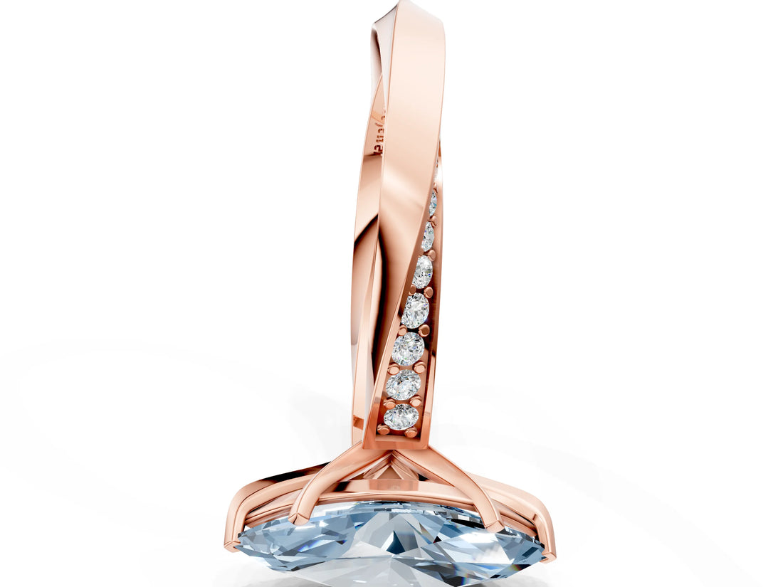 Rose gold Fancy Blue Marquise Cut Diamond Engagement Ring with Side Stone Accents and Four-Prong Setting_96