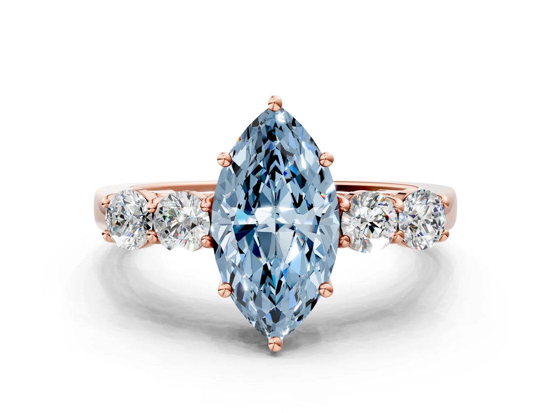 Rose gold Fancy Blue Marquise  Cut Diamond Five-Stone Prong Set White Gold Ring_31
