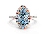 Rose gold Fancy Blue Marquise  Cut Diamond Floral Halo Engagement Ring with Pavé Band and Prong Setting_36