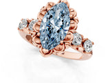 Rose gold Fancy Blue Marquise  Cut Diamond Floral Halo Engagement Ring with Shared Prong Setting 1