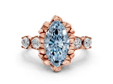 Rose gold Fancy Blue Marquise  Cut Diamond Floral Halo Engagement Ring with Shared Prong Setting