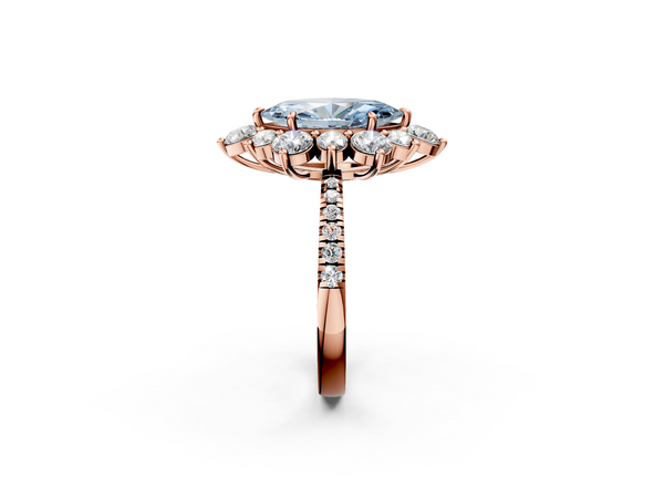Rose gold Fancy Blue Marquise  Cut Diamond Floral Halo Pave Band with Prong Setting